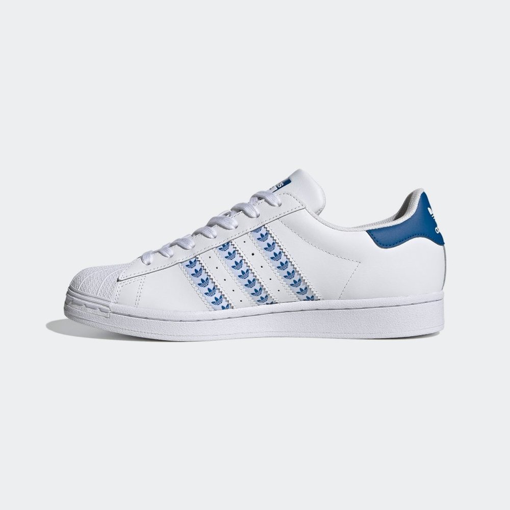 adidas Superstar White Blue Trefoil Stripes FY3494 Shelltoe Fashion Sneaker - Picture 8 of 12